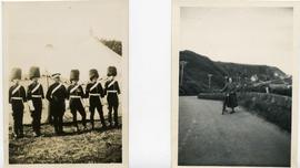 Soldiers and Woman pushing her bicycle up the Brae